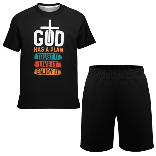 God Has A Plan Trust It Live It Enjoy It Youth Christian Summer Casual Outfit Shorts Set SALE-Personal Design