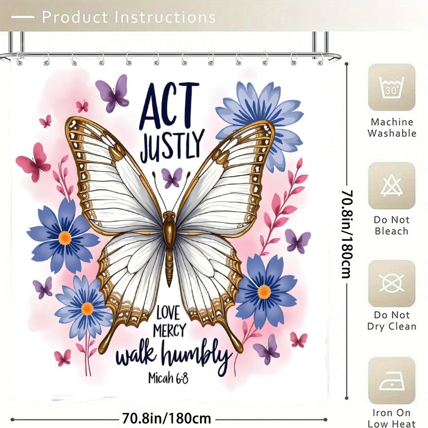 Act Justly Christian Waterproof Shower Curtain