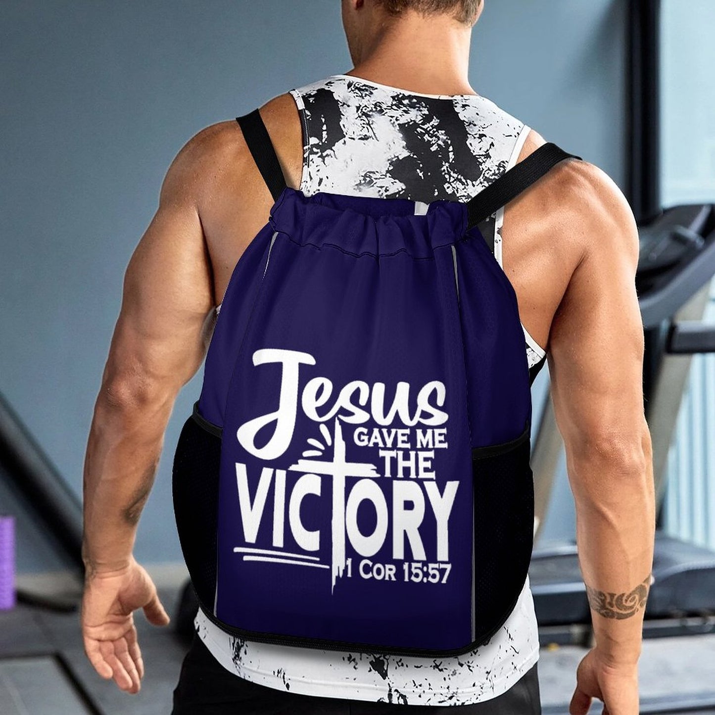 He Gave Me The Victory Christian Waffle Cloth Drawstring Bag