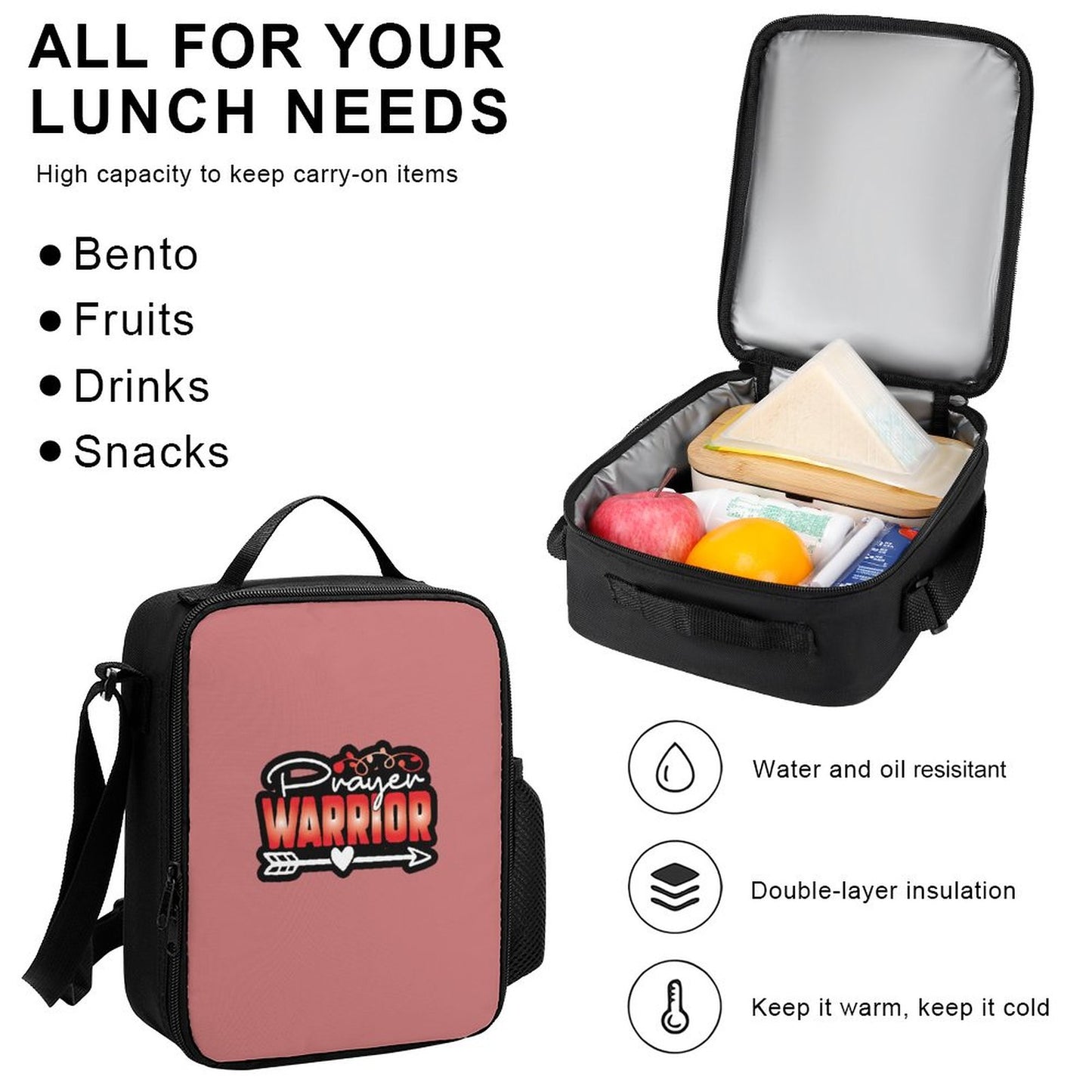 Prayer Warrior Christian Backpack Set of 3 Bags (Shoulder Bag Lunch Bag & Pencil Pouch)