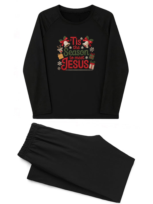 Tis The Season To Meet Him Unisex Adult Christian Christmas Plaid Pajamas - ClaimedbyGodDesigns