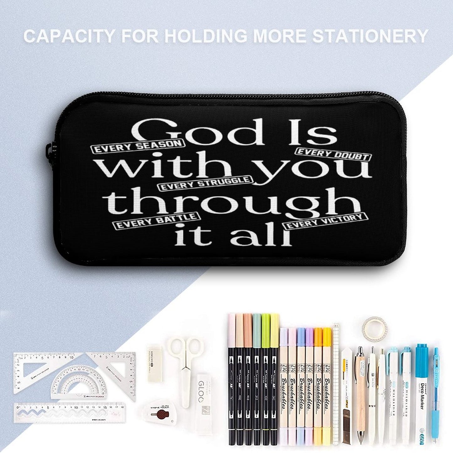 God Is With You Through It All 3 Pcs Christian School Backpack Set for Kids (Backpack, Kid's Insulated Lunch Bag & Pencil Case Organizer)