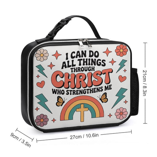 I Can Do All Things Christian PU Leak-proof Lunch Bag with Detachable Buckled Handle