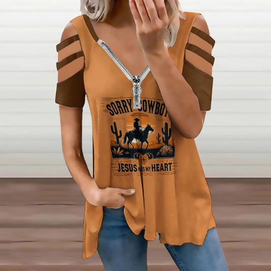 Sorry Cowboy Jesus Has My Heart Women's Christian T-Shirt SALE-Personal Design