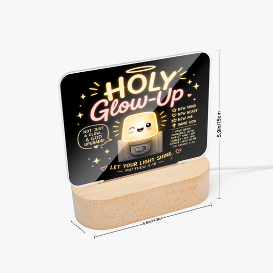 Holy Glow - up Christian Square Acrylic Nigh Light - Luminous Base - ClaimedbyGodDesigns