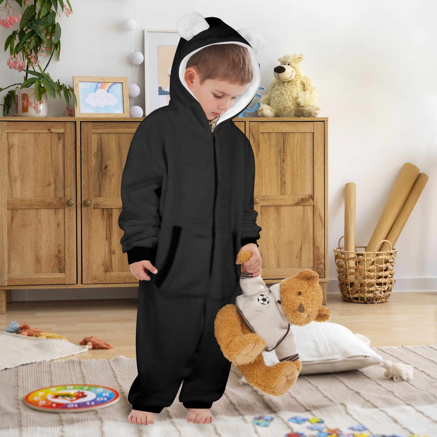 Scoop Up His Word One - Piece Zip up Hooded Pajamas for Little Kids (toddler) - ClaimedbyGodDesigns