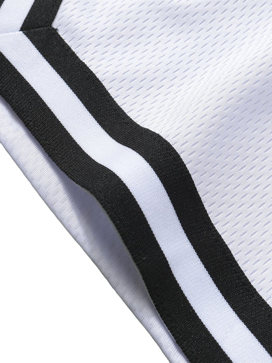 I Vibe Heavy With Him Men's Classic Stripe Trim Zip Pocket Basketball Shorts - ClaimedbyGodDesigns