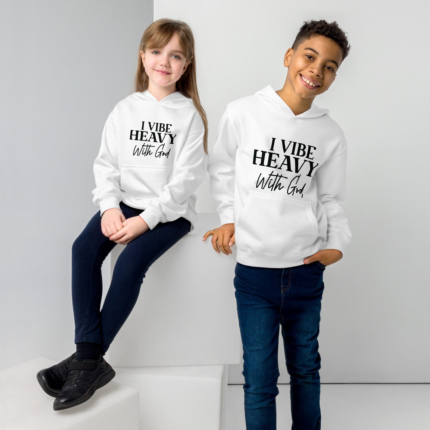 I Vibe Heavy With Him Youth Christian fleece hooded Sweatshirt