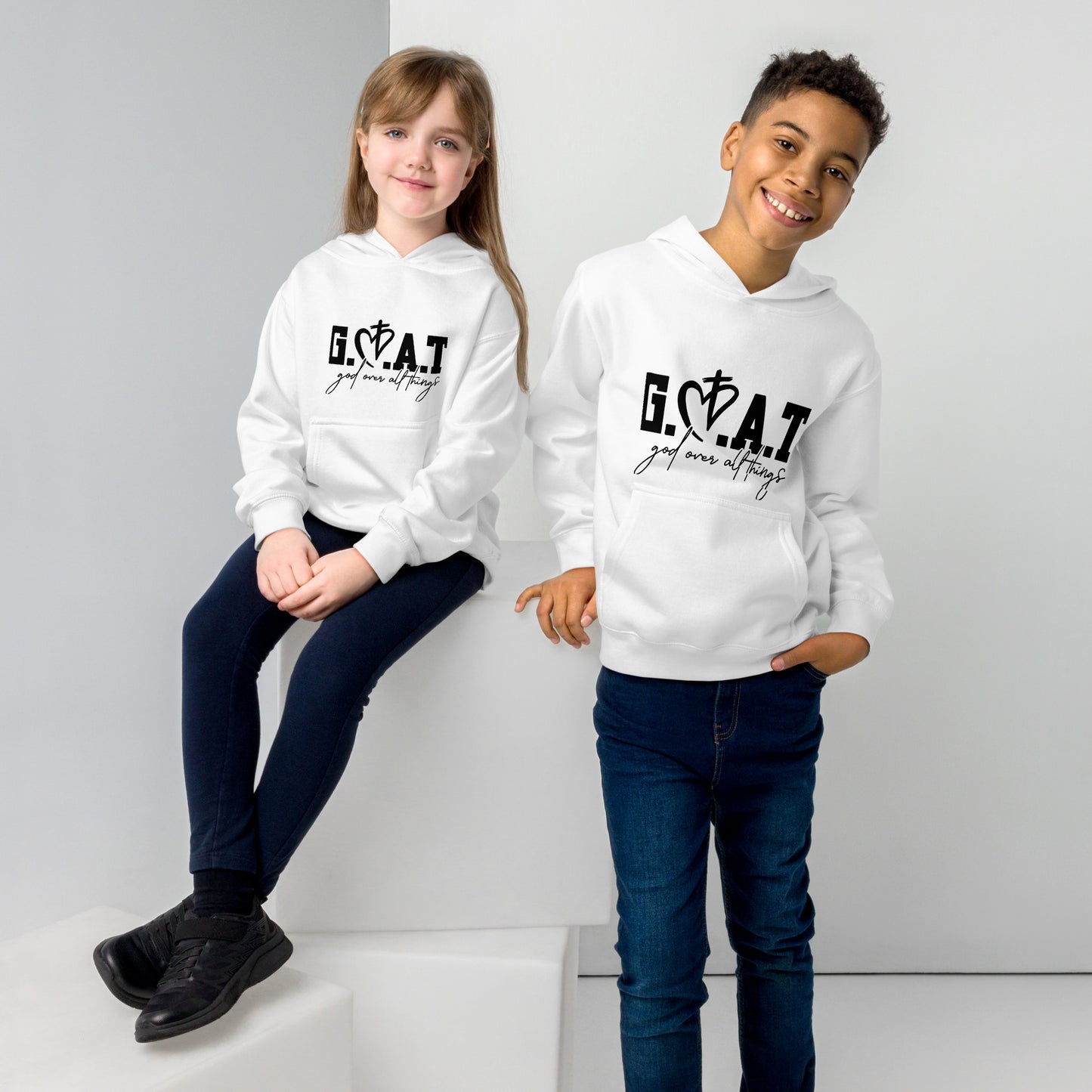 GOAT Over All Things Youth Christian fleece hooded Sweatshirt