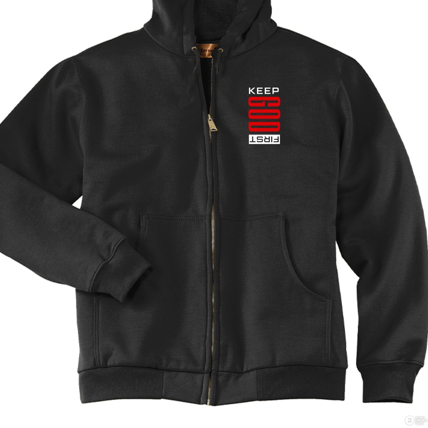 Keep Him First Men's Christian Heavyweight Full - Zip Hooded Sweatshirt with Thermal Lining - ClaimedbyGodDesigns