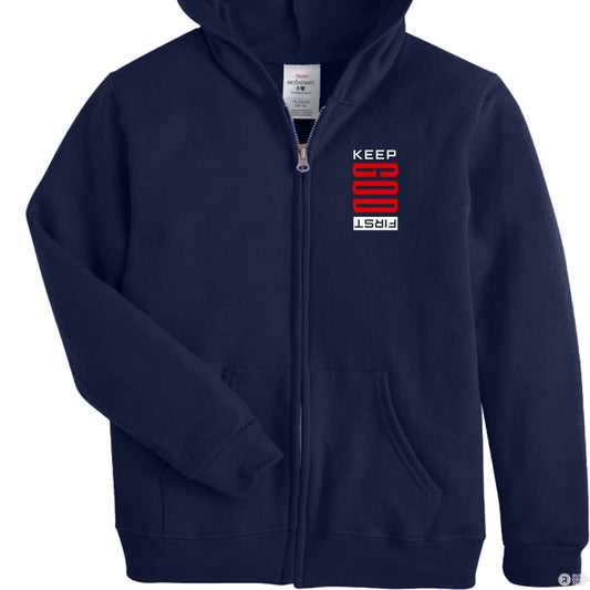 Keep Him First Youth Full - Zip Hooded Sweatshirt - ClaimedbyGodDesigns