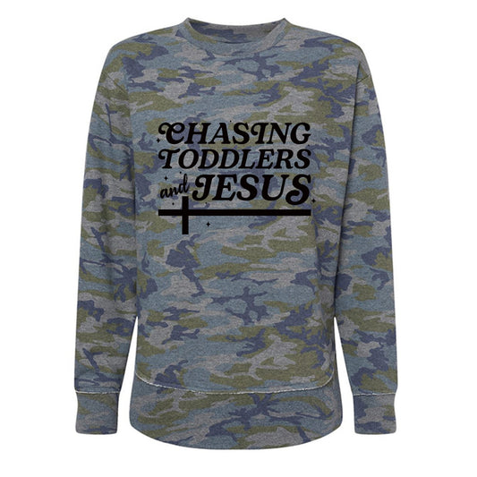 Chasing Toddlers And Him Women’s Christian Pullover Weekend Fleece Sweatshirt - ClaimedbyGodDesigns