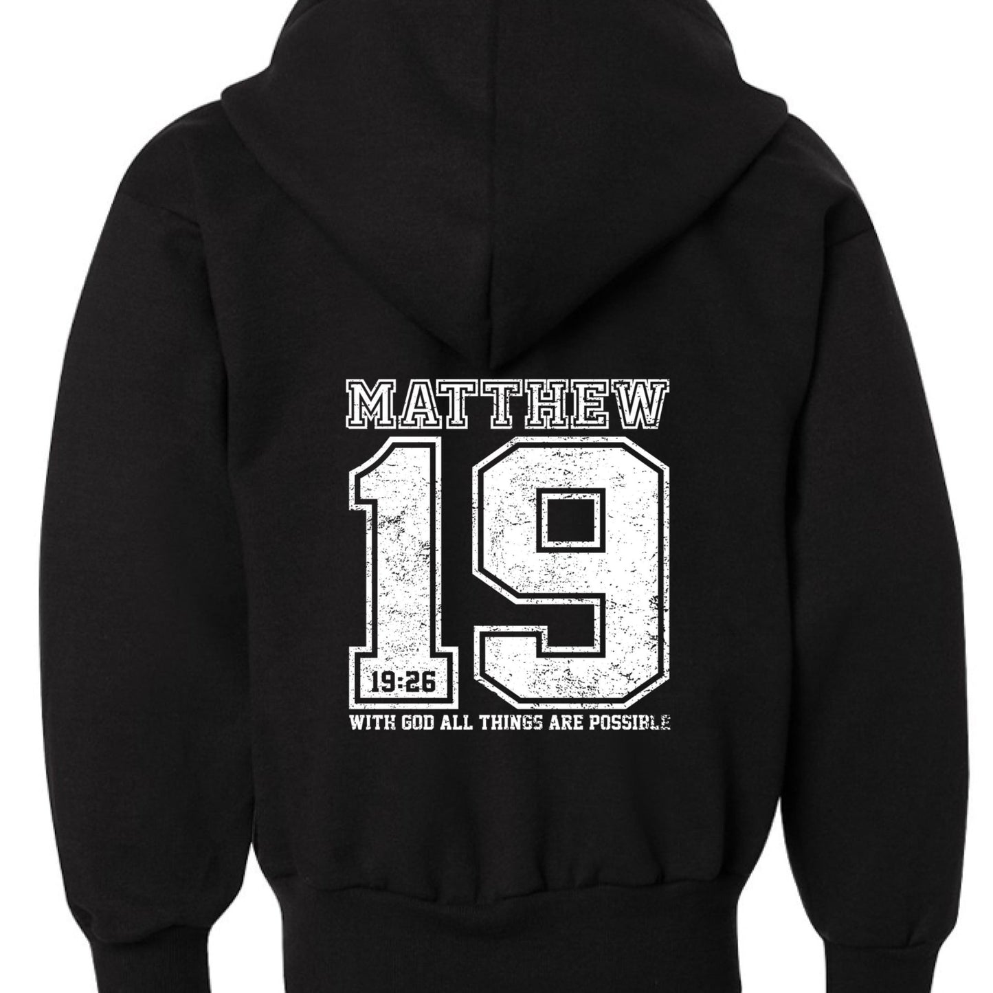 Matthew 19:26 With Him all Things are Possible Youth Full‑Zip Hooded Sweatshirt - ClaimedbyGodDesigns
