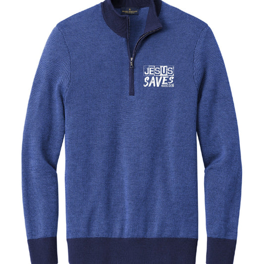 He Saves Men’s Christian Merino Birdseye 1/4‑Zip Sweatshirt - ClaimedbyGodDesigns