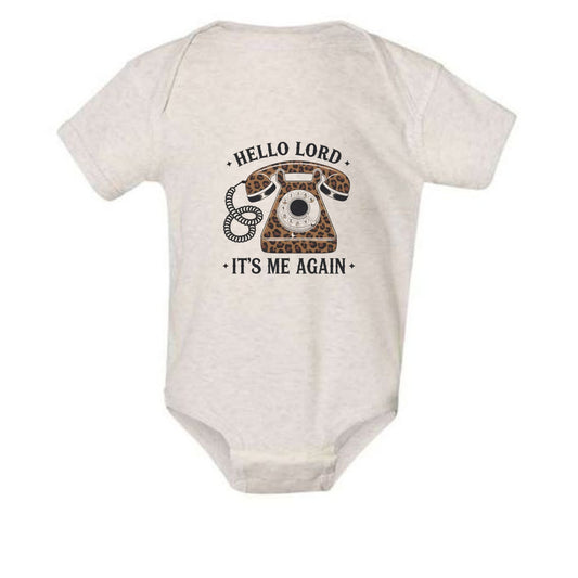 Hello Lord It's Me Again Baby Christian Short Sleeve Jumpsuit - ClaimedbyGodDesigns
