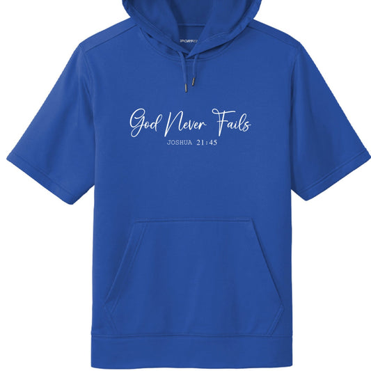 He Never Fails Men's Christian Gym Hooded Pullover Short Sleeve T-shirt - ClaimedbyGodDesigns