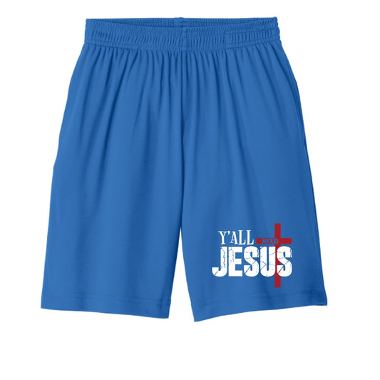 Y'all Need Him Youth Christian Shorts - ClaimedbyGodDesigns