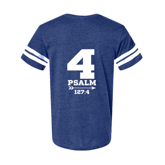 Psalm 127:4 Raising Warriors Men's Christian Football Fine Jersey T-shirt - ClaimedbyGodDesigns