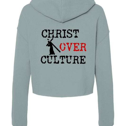 Christ Over Culture Women's Christian Lightweight Cropped Hooded Sweatshirt - ClaimedbyGodDesigns