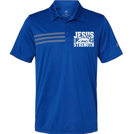 Jesus is My Strength Men’s Christian Premium 3‑Stripes Chest Sport Shirt - ClaimedbyGodDesigns