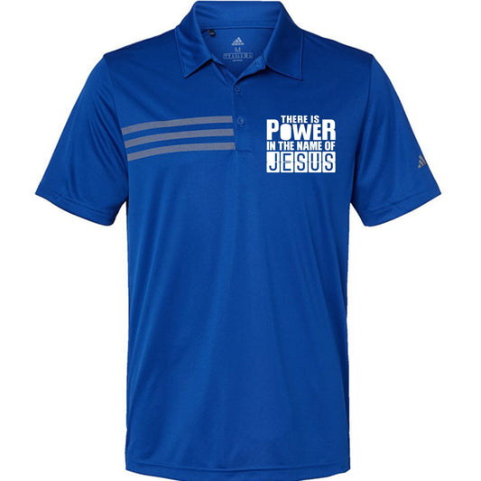 There Is Power In The Name Of Jesus Men’s Christian Premium 3‑Stripes Chest Sport Shirt - ClaimedbyGodDesigns