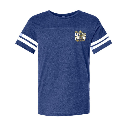 Living Proof Of What God Can Do Men's Christian Football Fine Jersey T-Shirt - ClaimedbyGodDesigns