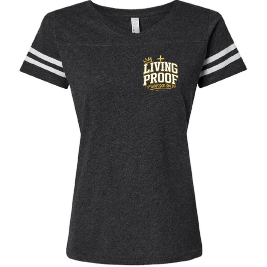 Living Proof Of What God Can Do Women's Christian Football T-shirt - ClaimedbyGodDesigns