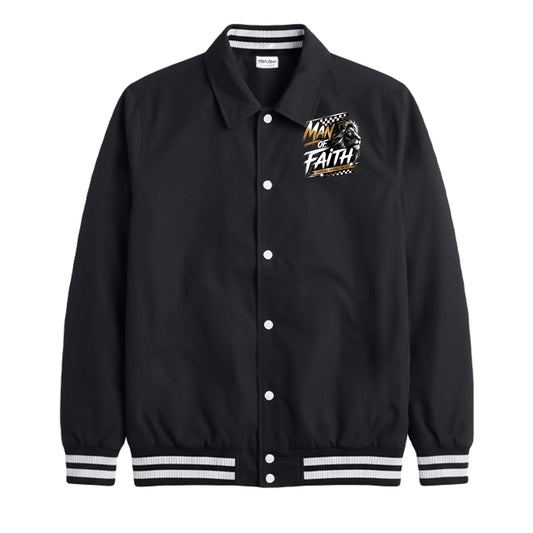 Man Of Faith Men's Christian Collared Varsity Jacket - ClaimedbyGodDesigns
