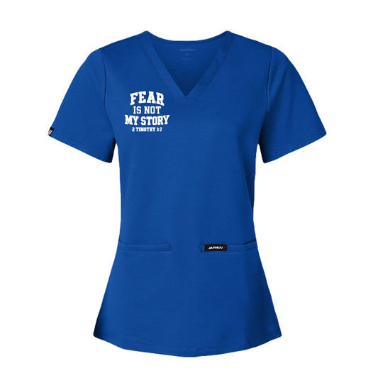 Fear Is not My Story Women's Christian Premium Cesi Ultrasoft Scrub V-Neck Top - ClaimedbyGodDesigns