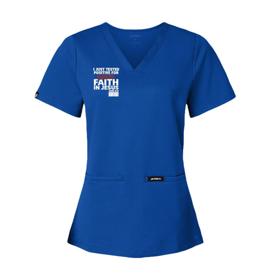 I Just Tested Positive For Faith In Jesus Women’s Christian Premium Cesi Ultrasoft Scrub V‑Neck Top - ClaimedbyGodDesigns