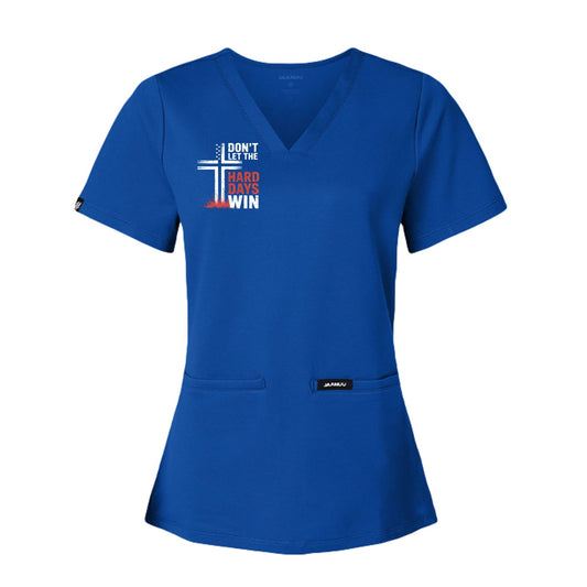 Don't Let The Hard Days Win Women’s Christian Premium Cesi Ultrasoft Scrub V‑Neck Top - ClaimedbyGodDesigns