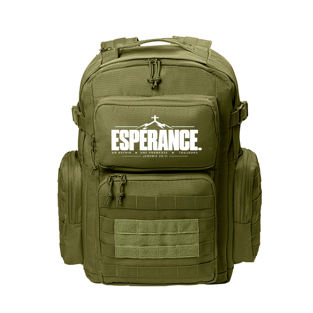 ESPÉRANCE French Bible verse backpack, alternate view