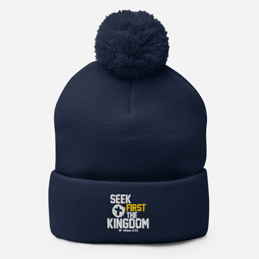 Seek First The Kingdom Adult Christian Pom-Pom Beanie