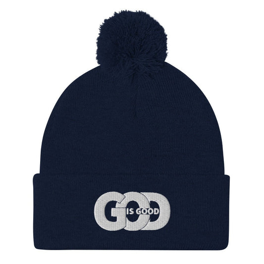 He Is Good Adult Christian Pom-Pom Beanie - ClaimedbyGodDesigns