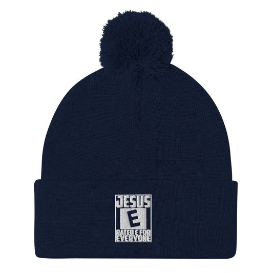 Rated E For Everyone Adult Christian Pom-Pom Beanie - ClaimedbyGodDesigns