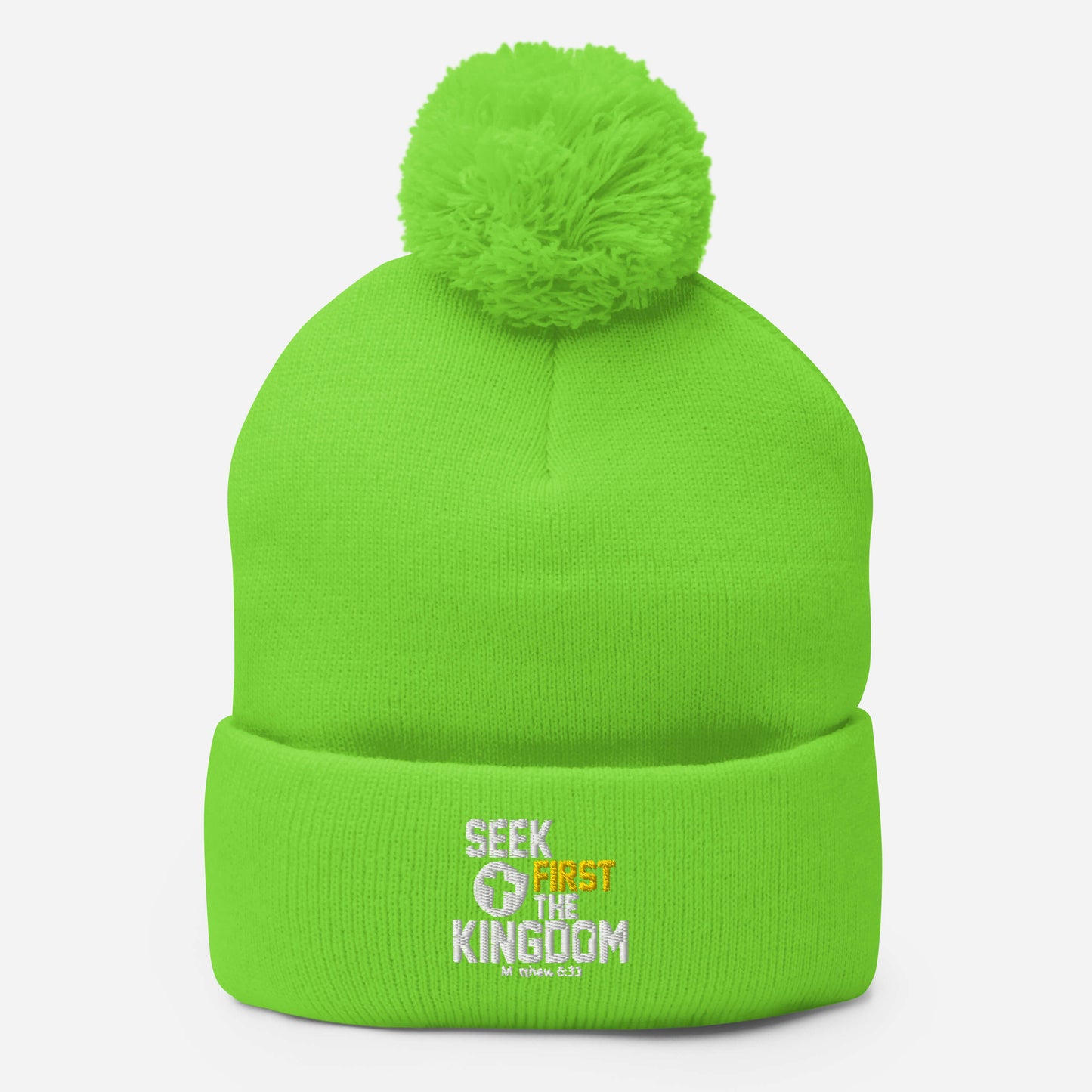 Seek First The Kingdom Adult Christian Pom-Pom Beanie