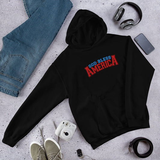 Bless America Christian Embroidered Unisex Hoodie - Patriotic Faith-Inspired Sweatshirt for Men and Women - ClaimedbyGodDesigns
