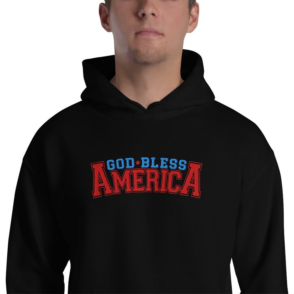 Bless America Christian Embroidered Unisex Hoodie - Patriotic Faith-Inspired Sweatshirt for Men and Women - ClaimedbyGodDesigns