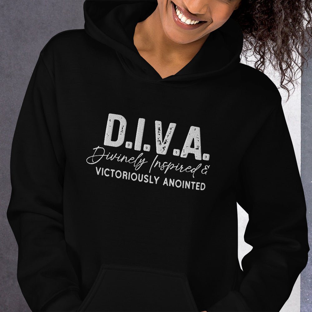 DIVA Divinely Inspired Victoriously Anointed Women's Christian Hooded Sweatshirt - ClaimedbyGodDesigns
