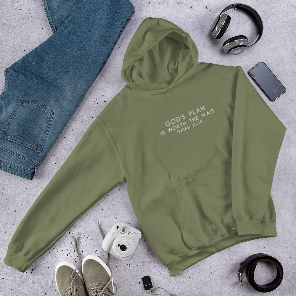 His Plan Is Worth The Wait Unisex Christian Embroidered Hooded Sweatshirt - ClaimedbyGodDesigns