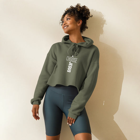 I Choose Him Women's Christian Crop Hoodie (Hooded Sweatshirt)