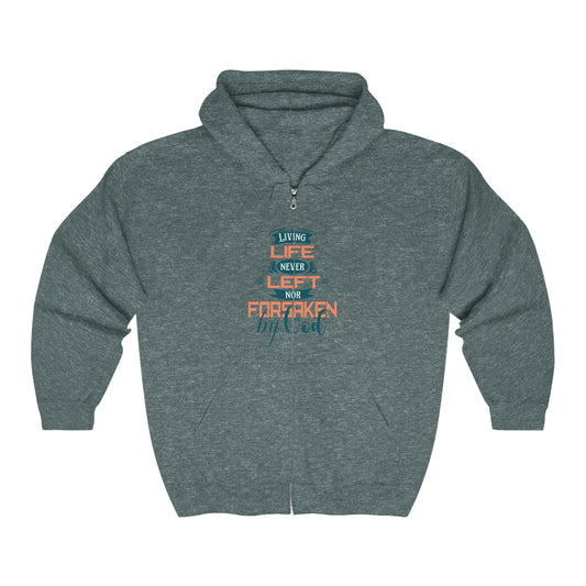 Living Life Never Left Nor Forsaken By Him Unisex Heavy Blend Full Zip Hooded Sweatshirt