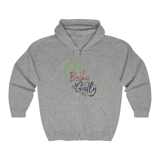 Busy Being Godly Unisex Heavy Blend Full Zip Hooded Sweatshirt Printify