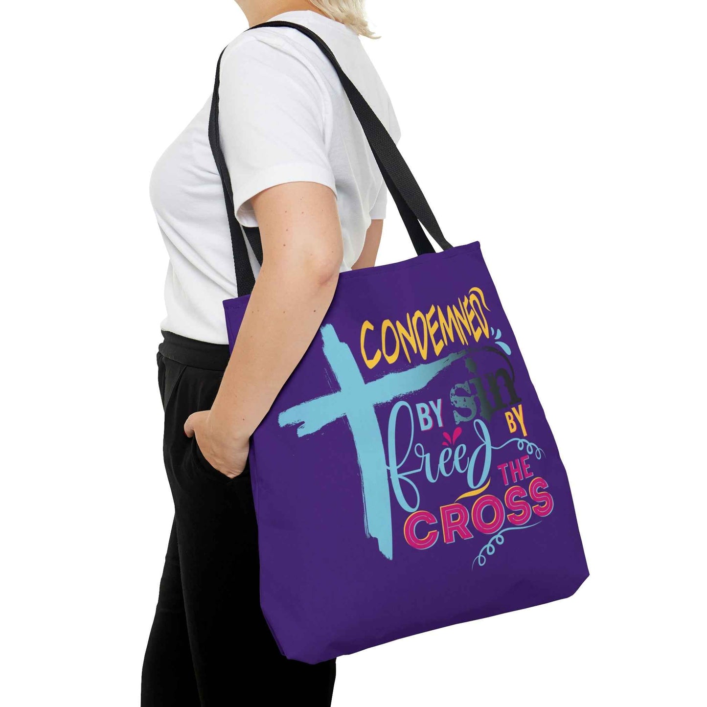 Condemned by Sin Freed By The Cross Tote Bag