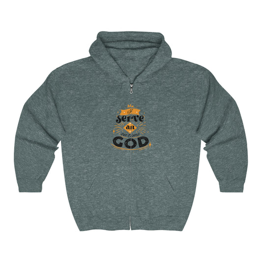 I Serve Him (He's On Time) Unisex Heavy Blend Full Zip Hooded Sweatshirt