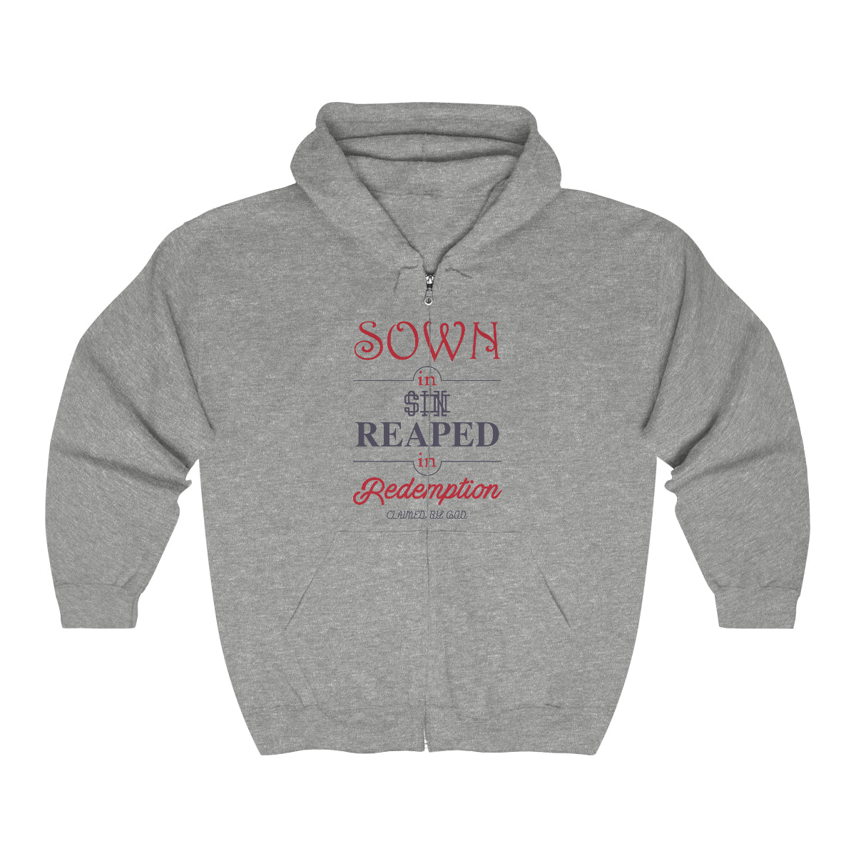 Sown In Sin Reaped In Redemption Unisex Heavy Blend Full Zip Hooded Sweatshirt Printify