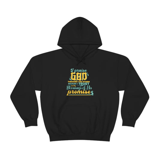 I Praise Him Through The Storm Because I Trust In The Blessings Of His Promise Unisex Pull On Hooded sweatshirt