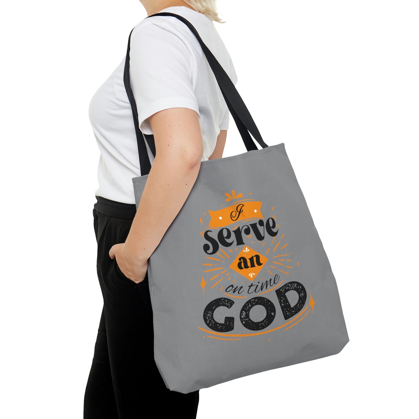 I Serve An On Time God Christian Tote Bag