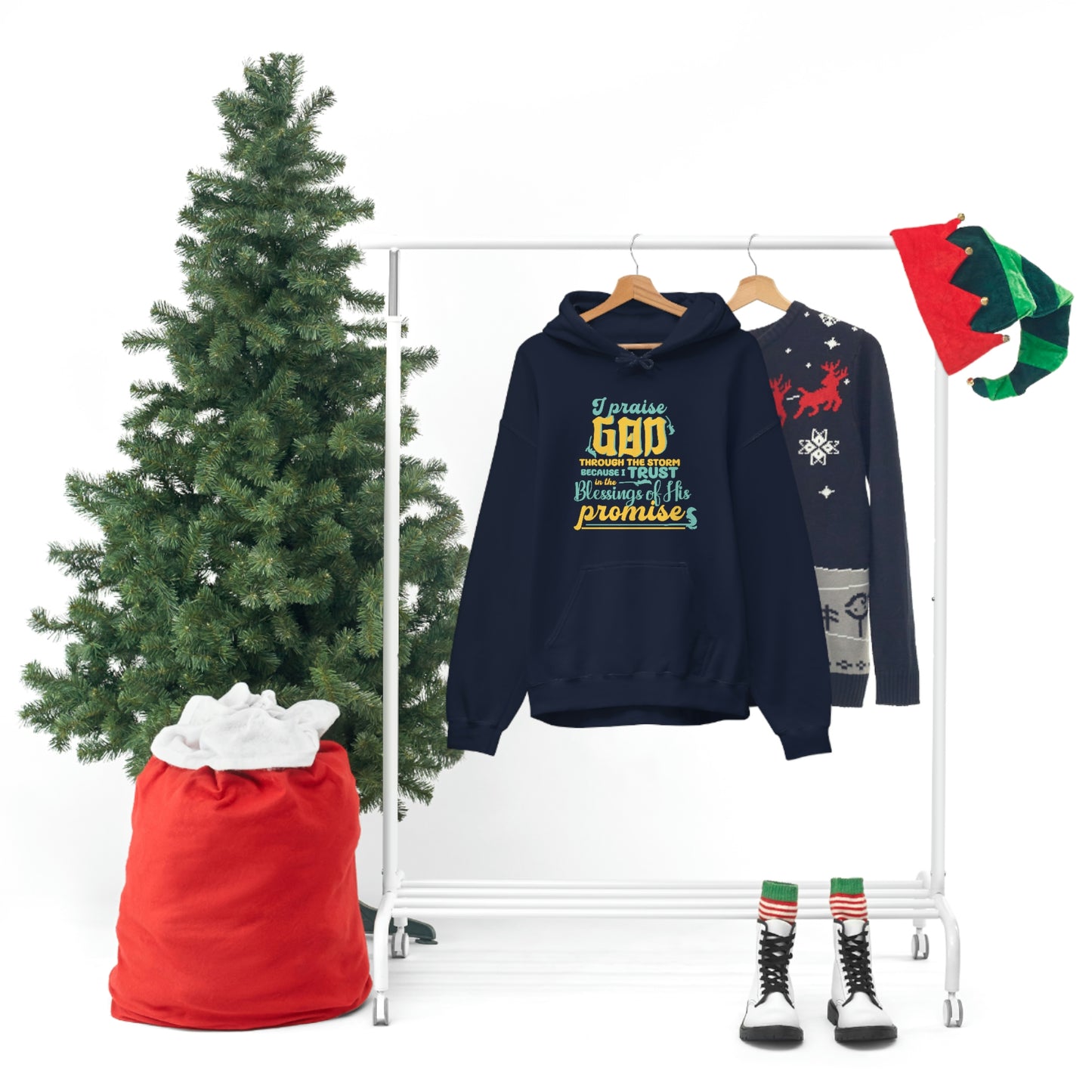I Praise Him Through The Storm Because I Trust In The Blessings Of His Promise Unisex Pull On Hooded sweatshirt
