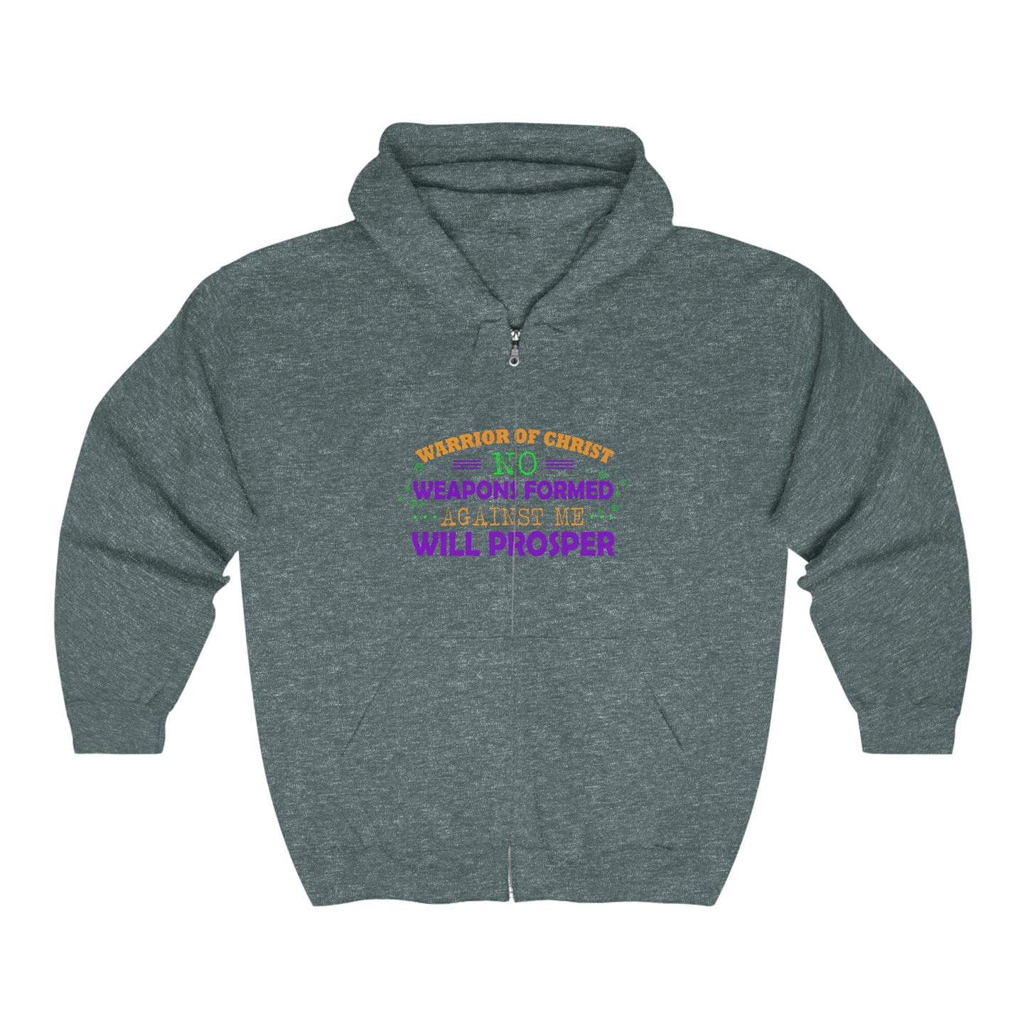 Warrior Of Christ No Weapons Formed Against Me Will Prosper Unisex Heavy Blend Full Zip Hooded Sweatshirt